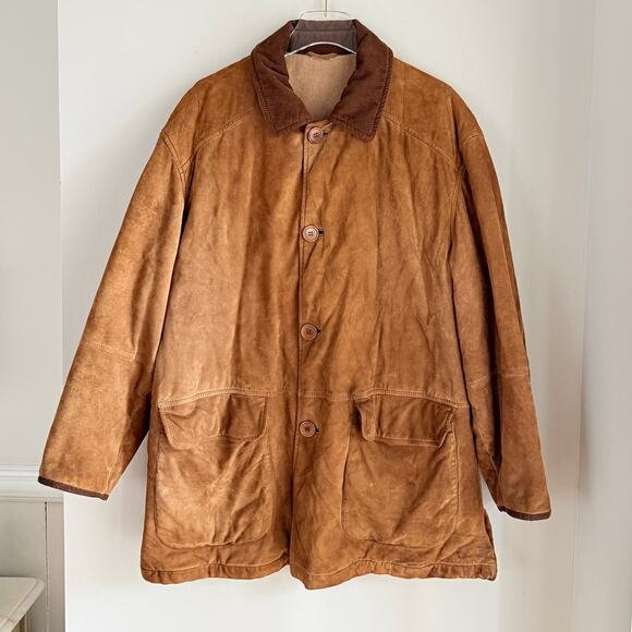 Vintage Suede Chore Jacket Camel Hair Liner Barneys NY Brown Italy Men’s Large - Picture 1 of 12
